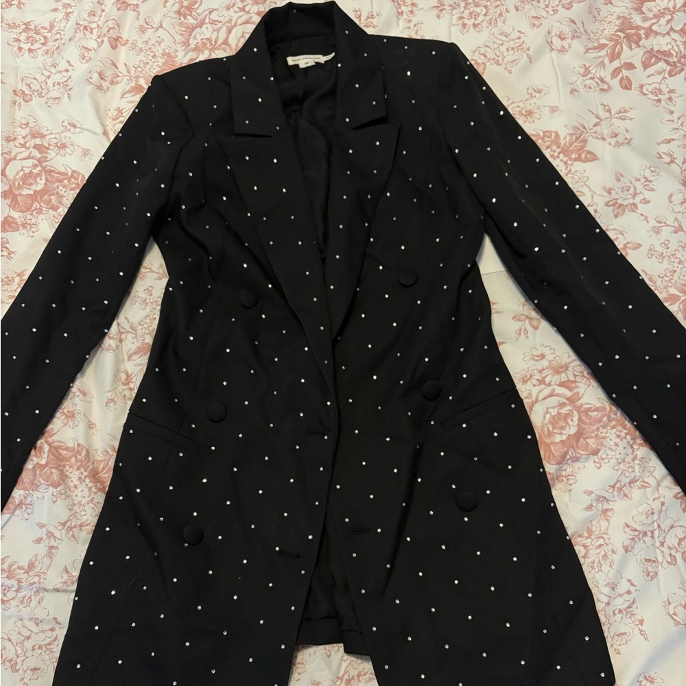 Elegant Black Rhinestone Women's Blazer